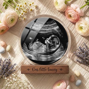 Grandparent Announcement Gift - Personalized Baby Ultrasound Photo Frame - UV Print on Acrylic with Engraved Wood Base