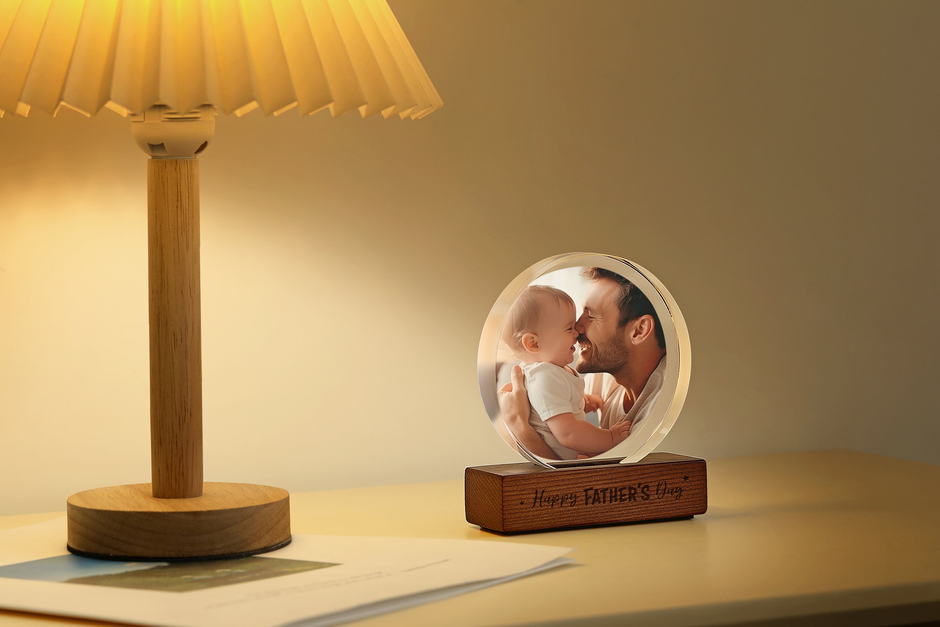 Custom Picture Frame - Baby and Daddy Acrylic Photo Print Frame Display Stand - Laser Engraved Personalized Picture for Desk Valentine Gift