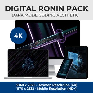Digital Ronin Dark Mode Wallpapers Pack (32) – 4K Code Syntax Backgrounds (Digital Download)