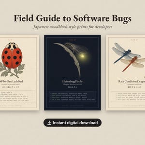Code Meets Calm Field Guide to Software Bugs, Programmer Gift, Japanese Woodblock Insect Print Set, Debugging Poster, Developer Wall Art