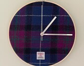 Harris Tweed Embroidery Hoop Clock – Textile Wall Art – Quartz Mechanism Home Decor