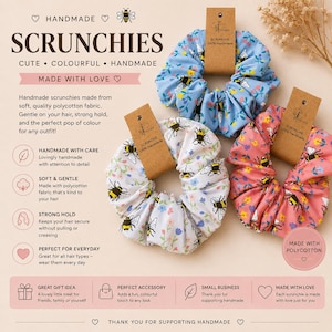 Handmade Polycotton Scrunchie | Bee Print Hair Scrunchie | Swallow Hair Tie | Puffin Hair Accessory | Gift for Her | Soft Hair Scrunchie