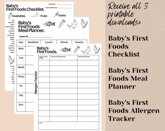 Paquete de destete dirigido por el bebé: lista de verificación de seguimiento de alimentos, seguimiento de alérgenos, planificador de comidas, diario de primeros alimentos del bebé imprimible