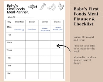 Baby Led Entwöhnungs-Mahlzeitplaner, Food Tracker für 101 erste Lebensmittel, Baby Food Tracker, Mahlzeit Log und festes Ernährungstagebuch