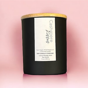 Cashmere Kisses - Soy Candle, 10oz Wood Wick Candle, Crackling Wood Wick Jar Candle, Strong Scented Home Fragrance, Long Lasting Soy Candle