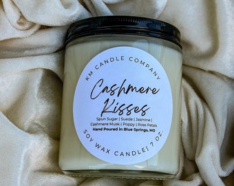 Cashmere Kisses - Soy Wax Candle, Strong Scented Candle, Hand-Poured Jar Candle, 7oz Long Lasting Candle, Clean Burning Soy Wax