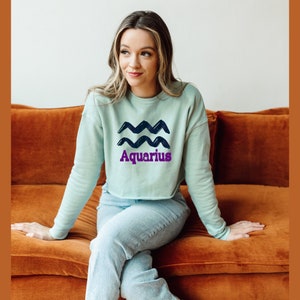 Teen Birthday Gift | Aquarius Gift | Zodiac Cropped Sweatshirt | Astrology Sign Sweatshirt