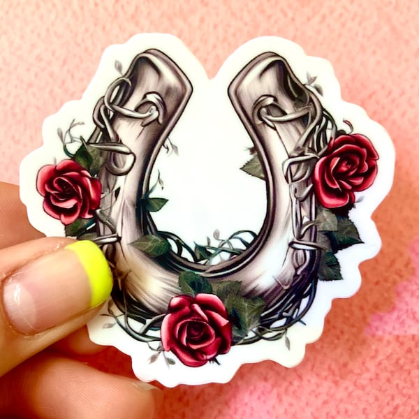 Horseshoe Sticker, Waterbottle Sticker, Laptop Sticker, Removable Sticker, Waterproof Sticker, Rose vine sticker,  Horse Sticker