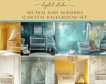 Neutral Baby Nurseries Digital Backdrop Set, Photoshop Background, Digital Background, Maternity Portrait, Wedding