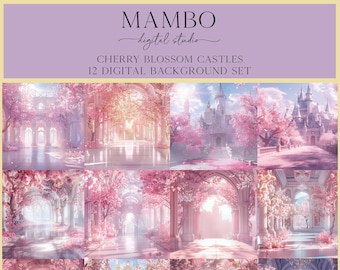 Cherry Blossom Castle Digital Backdrop Set, Photoshop Background, Digital Background, Portrait, Art, Dance