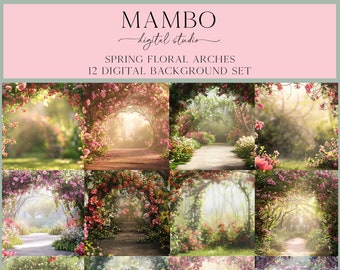 Spring Floral Arches Digital Backdrop Set, Photoshop Background, Digital Background, Portrait, Art, Dance, Photography