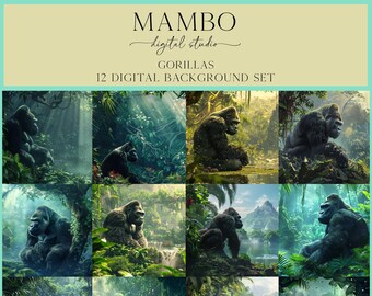 Gorilla Scenes Digital Backdrop Set, Photoshop Background, Digital Background, Photography, Animal, Pet