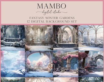 Fantasy Winter Garden Scenes Digital Backdrop Set, Photoshop Digital Background, Portrait, Holiday, Dance, Maternity, Travel, Photography