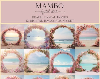 Beach Floral Hoops Digital Backdrop Set, Photoshop Background, Digital Background, Maternity Portrait, Wedding