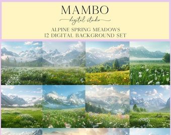 Alpine Spring Meadows Digital Backdrop Set, Photoshop Background, Digital Background, Portrait, Art, Dance, Photography