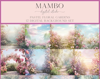 Pastel Floral Gardens Digital Backdrop Set, Photoshop Background, Digital Background, Maternity Portrait, Wedding