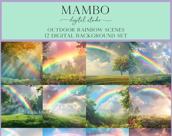 Outdoor Rainbow Scenes Digital Backdrop Set, Photoshop Background, Digital Background, Maternity Portrait, Wedding, Travel, Photography