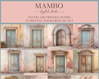 Pastel Distressed Doors Digital Backdrop Set, Photoshop Background, Digital Background, Maternity Portrait, Wedding, Travel, Photography