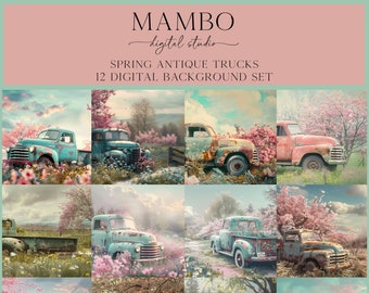 Spring Antique Trucks Digital Backdrop Set, Photoshop Background, Digital Background, Portrait, Art, Dance, Photography, Travel