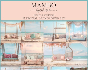 Beach Swings Digital Backdrop Set, Photoshop Background, Digital Background, Maternity Portrait, Wedding