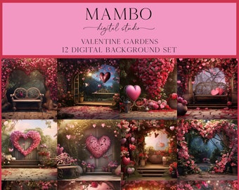 Valentine Gardens Digital Backdrop Set, Photoshop Background, Digital Background, Maternity Portrait, Wedding, Holiday, Love