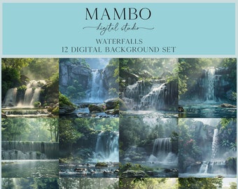 Waterfall Scenes Digital Backdrop Set, Photoshop Background, Digital Background, Maternity Portrait, Wedding, Travel, Photography