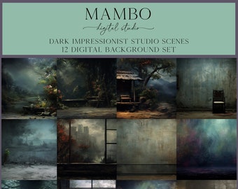 Dark Impressionist Studio Scenes Digital Backdrop Set, Photoshop Background, Digital Background, Portrait, Art, Dance