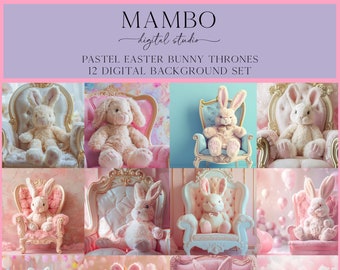 Pastel Easter Bunny Thrones Spring Scenes Digital Backdrop Set, Photoshop Background, Digital Background, Portrait, Photography, Holiday