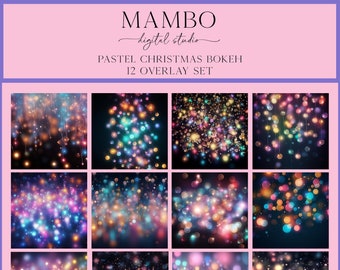 Pastel Christmas Bokeh Photoshop Overlay Set, Photoshop Overlays, Digital Overlay, Photoshop Editing Portrait, Wedding, Holiday, Light
