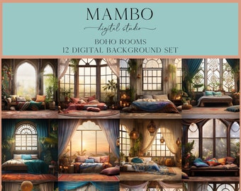 Boho Rooms Fairytale Digital Backdrop Set, Photoshop Background, Digital Background, Maternity Portrait, Wedding