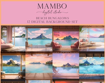 Beach Bungalows Digital Backdrop Set, Photoshop Background, Digital Background, Maternity Portrait, Wedding