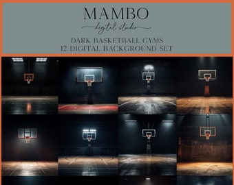 Dark Basketball Gyms Digital Backdrop Set, Photoshop Background, Digital Background, School Portrait, Sports, High School, Elementary