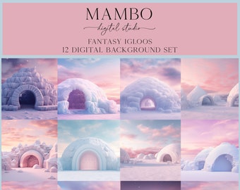 Fantasy Igloos Digital Backdrop Set, Photoshop Digital Background, Portrait, Holiday, Dance, Maternity, Travel, Photography