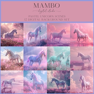 Pastel Unicorn Scenes Digital Backdrop Set, Photoshop Background, Digital Background, Maternity, Portrait, Wedding, Fantasy