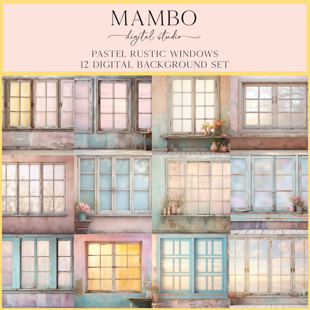 Pastel Rustic Windows Digital Backdrop Set, Photoshop Background ...