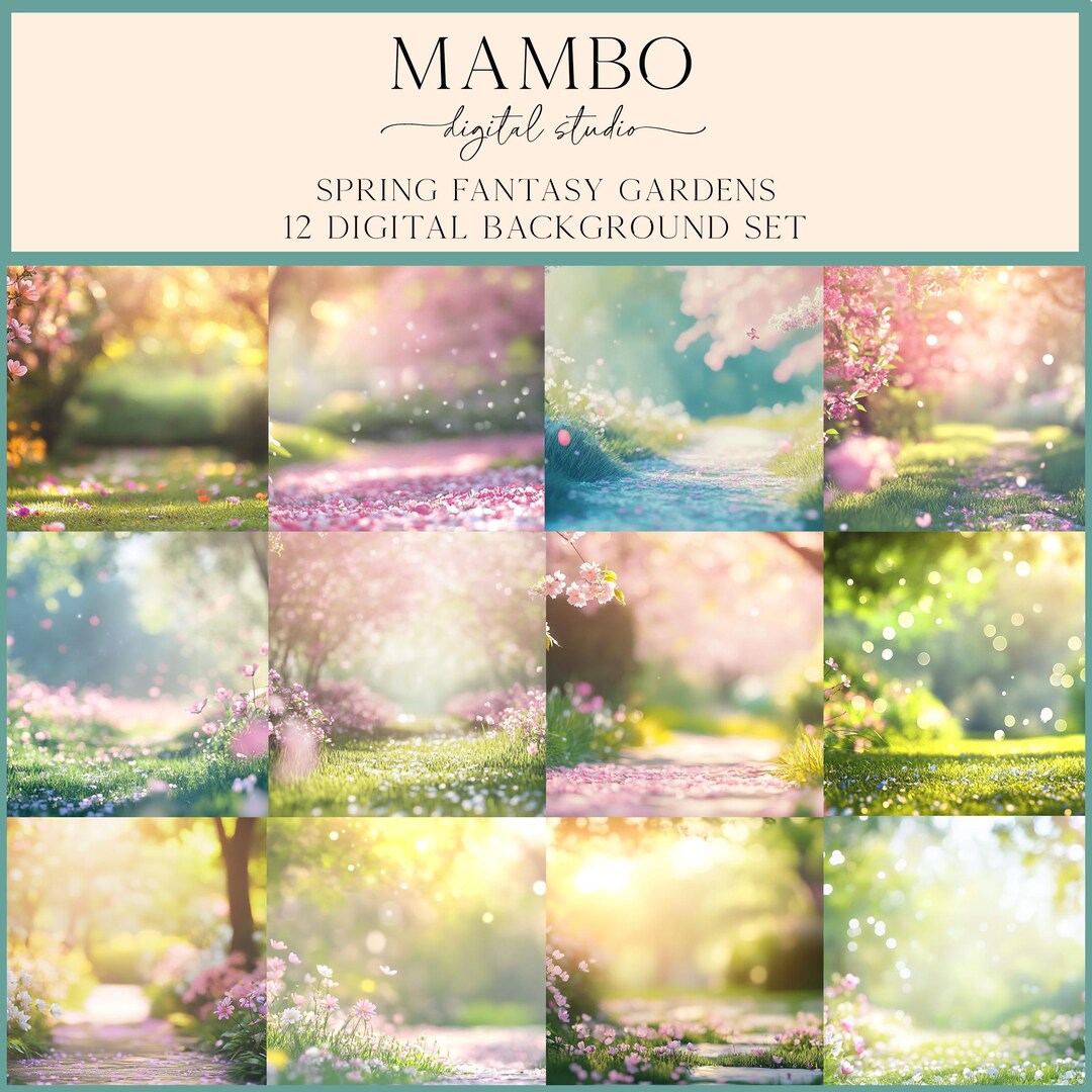 Spring Fantasy Garden Scenes Digital Backdrop Set, Photoshop Background ...