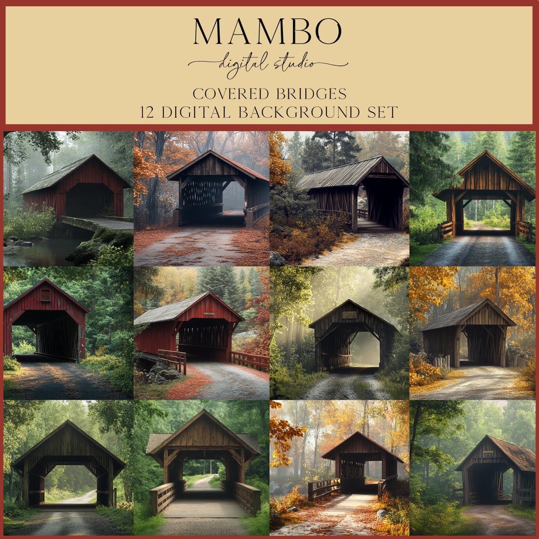 Covered Bridges Digital Backdrop Set, Photoshop Background, Digital ...