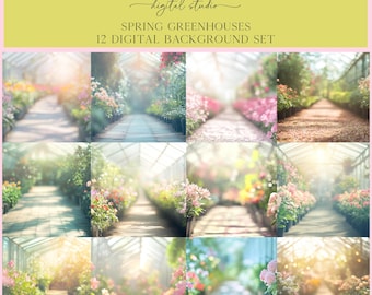 Spring Greenhouse Scenes Digital Backdrop Set, Photoshop Background, Digital Background, Portrait, Art, Dance, Photography