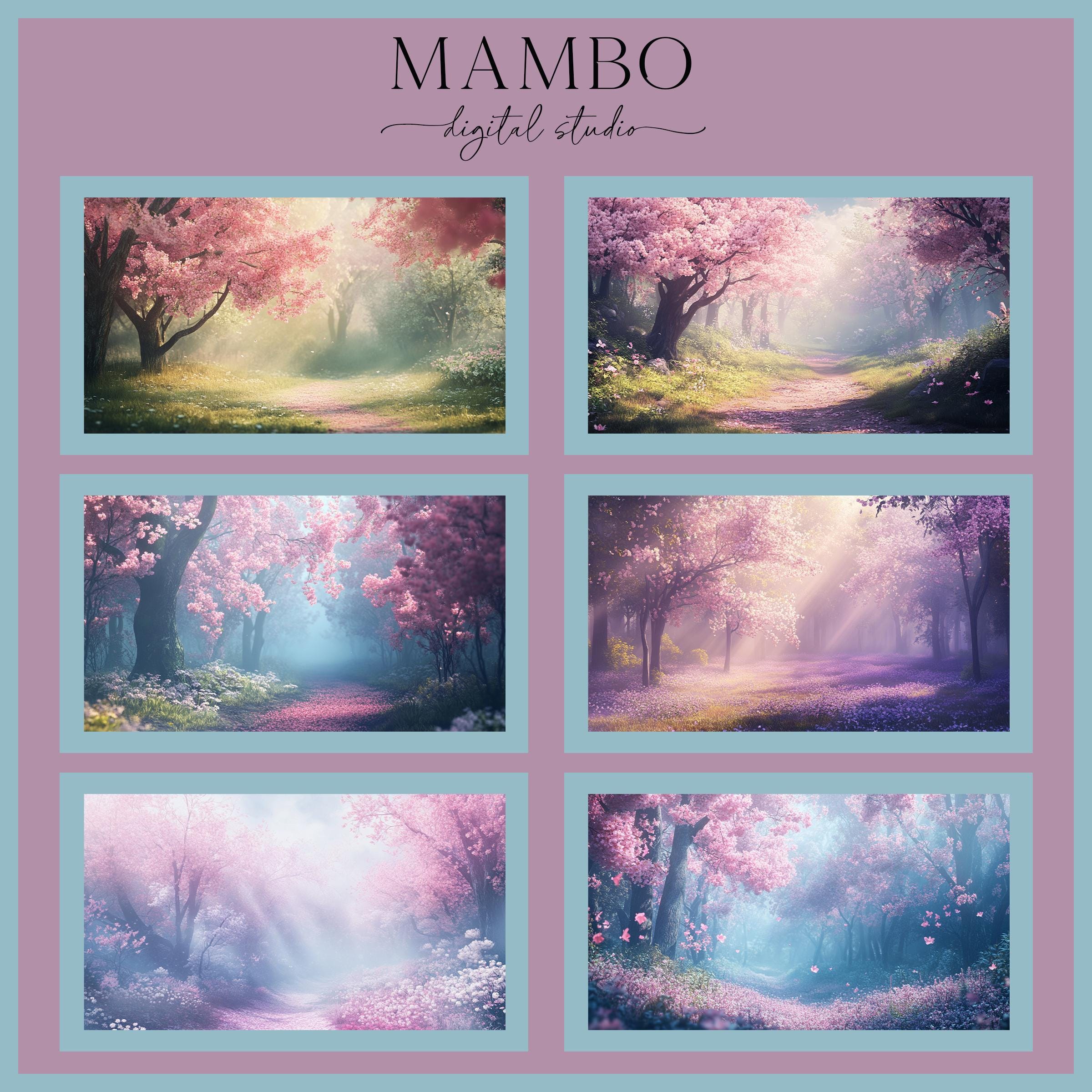 Fantasy Spring Forest Scenes Digital Backdrop Set, Photoshop Background ...