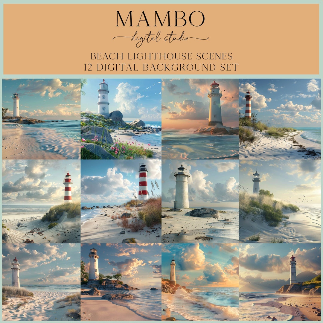 Beach Lighthouse Scenes Digital Backdrop Set, Photoshop Background ...