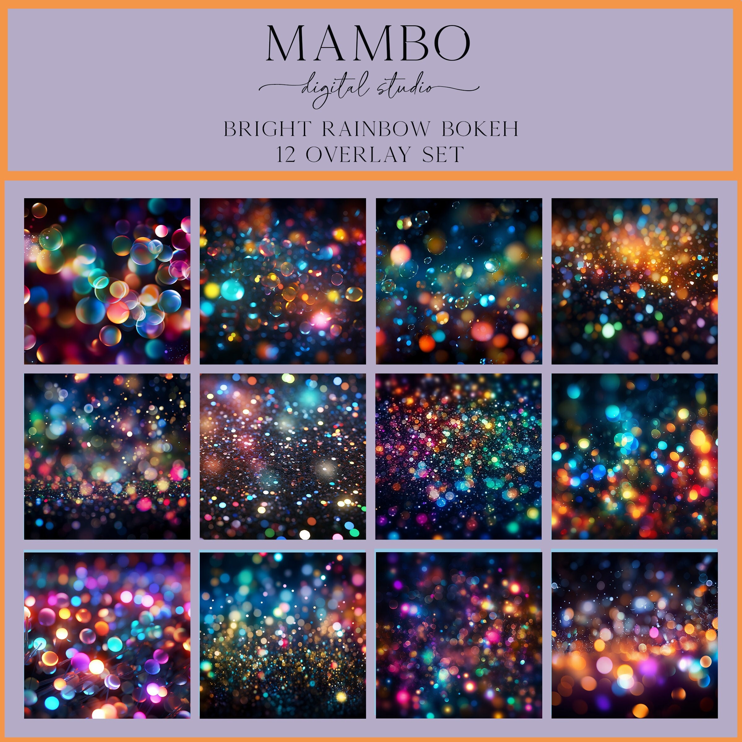 Bright Rainbow Bokeh Photoshop Overlay Set, Photoshop Overlays, Digital