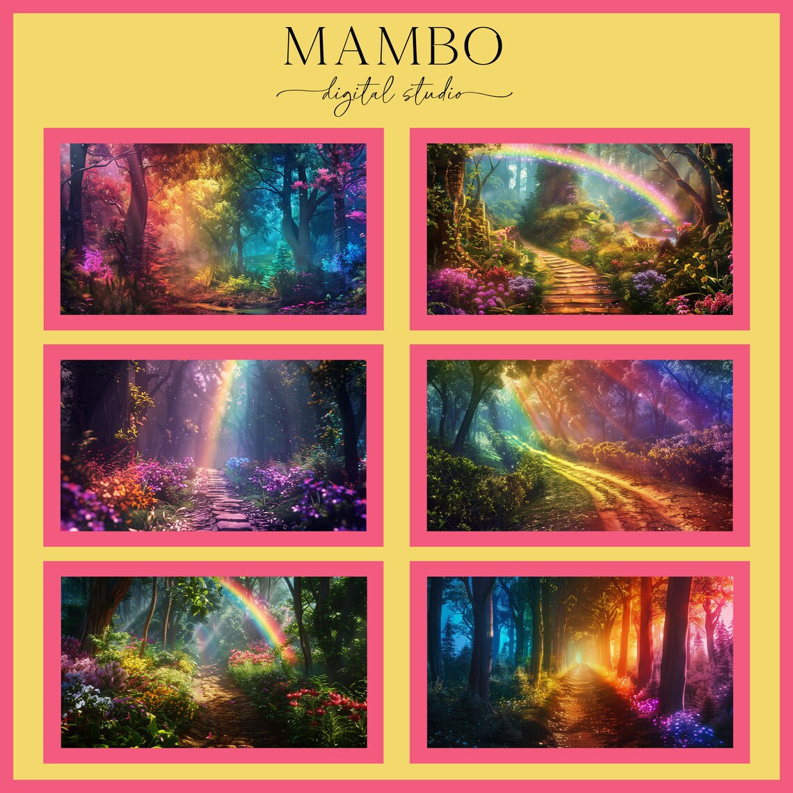 Rainbow Fantasy Scenes Digital Backdrop Set, Photoshop Background ...