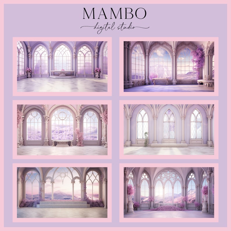 Overlooking Design Backdrop Lavender Castle Rooms Fairytale Digital Backdrop Set, Photoshop ...