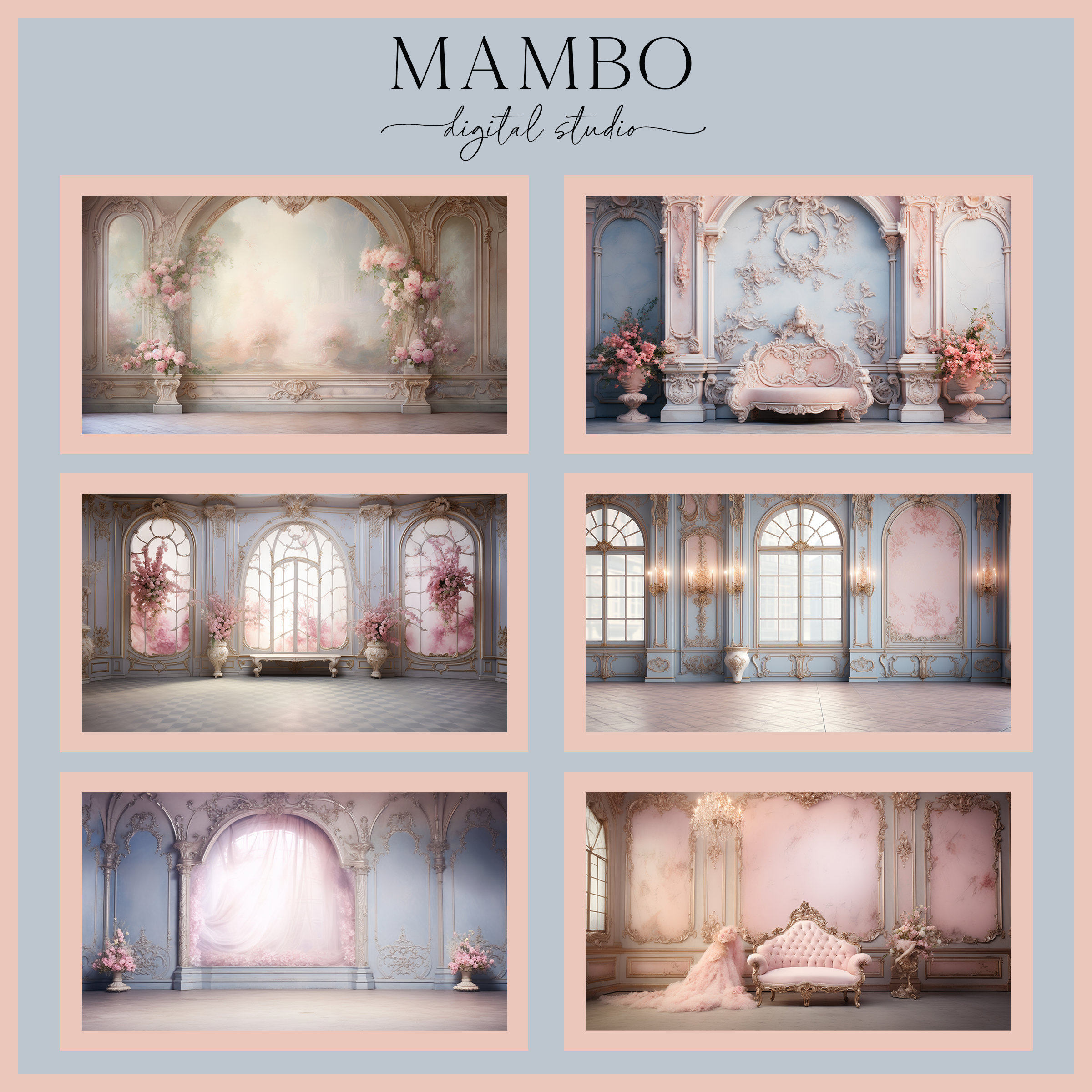 Pastel Rococo Background Pastel Rococo Studio Scenes, Digital Backdrop Set, Photoshop Background ...