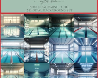 Indoor Swimming Pools Digital Backdrop Set, Photoshop Background, Digital Background, School Portrait, Sports, High School