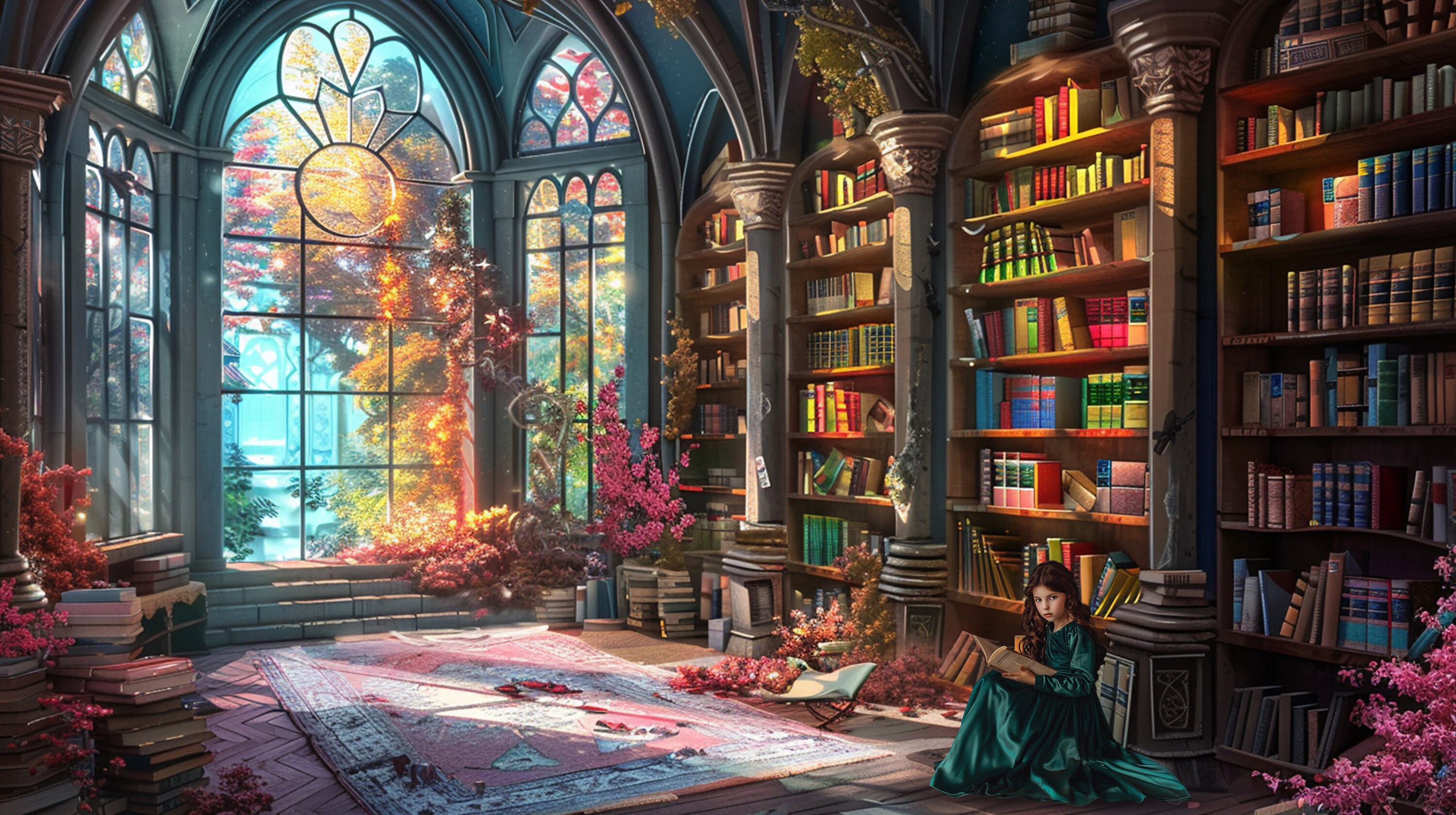 Fantasy Library Background Fantasy Library Scenes Digital Backdrop Set, Photoshop Background ...