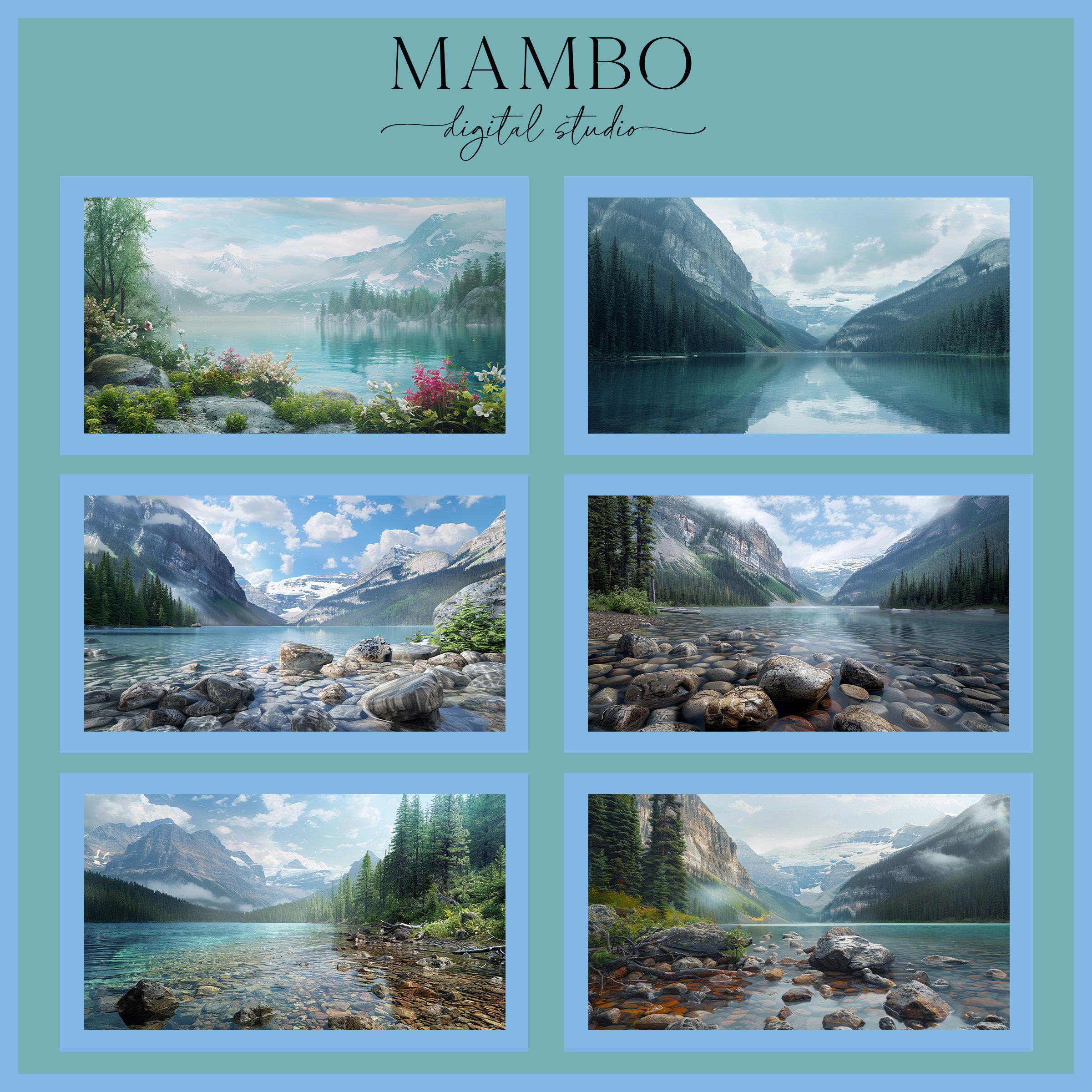 Mountain Lake Scenes Digital Backdrop Set, Photoshop Background ...