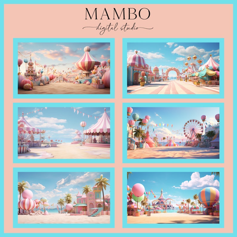 Mambo Backdrop Fantasy Beach Carnivals Digital Backdrop Set, Photoshop Background ...