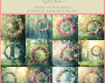 Spring Floral Ring Scenes Digital Backdrop Set, Photoshop Background, Digital Background, Portrait, Art, Dance, Photography