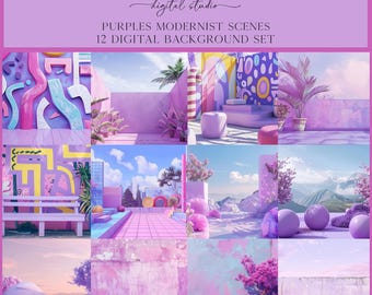 Purple Modernist Art Scenes Digital Backdrop Set, Photoshop Background, Digital Background, Portrait, Art, Dance
